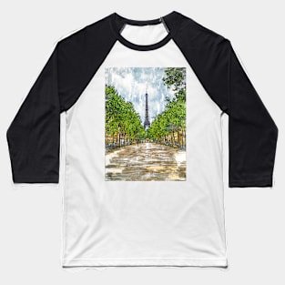 Eiffel Tower Perspecttive Marker Style Sketch. For Eiffel Tower & Paris Lovers. Baseball T-Shirt